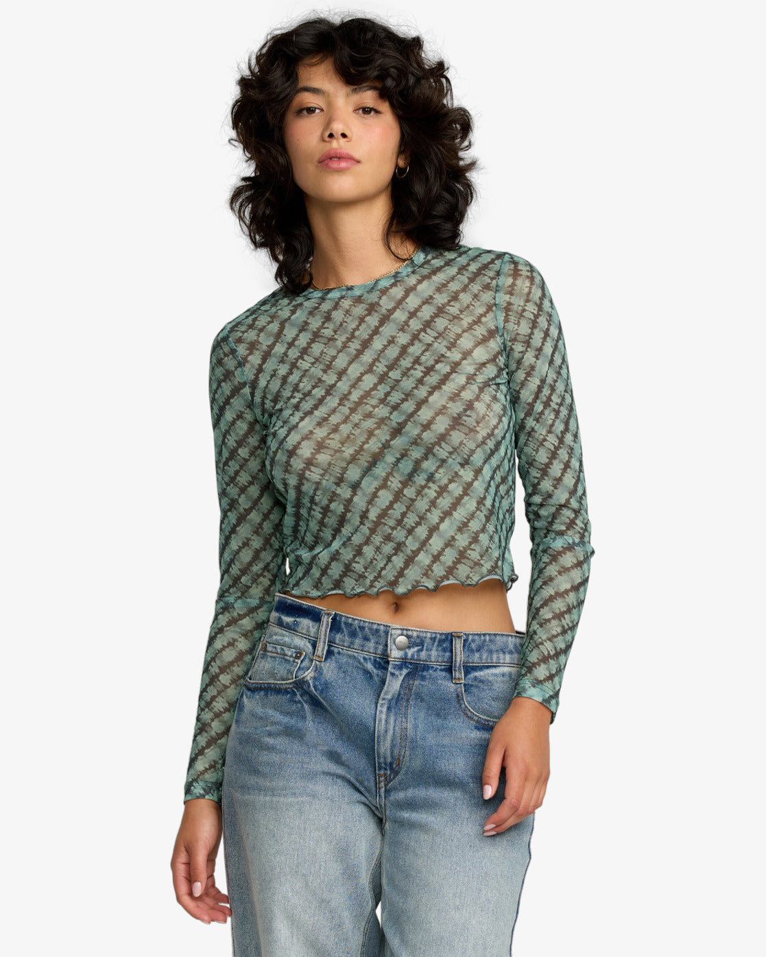 RVCA Womens River Long Sleeve Crop Top - Sea Green