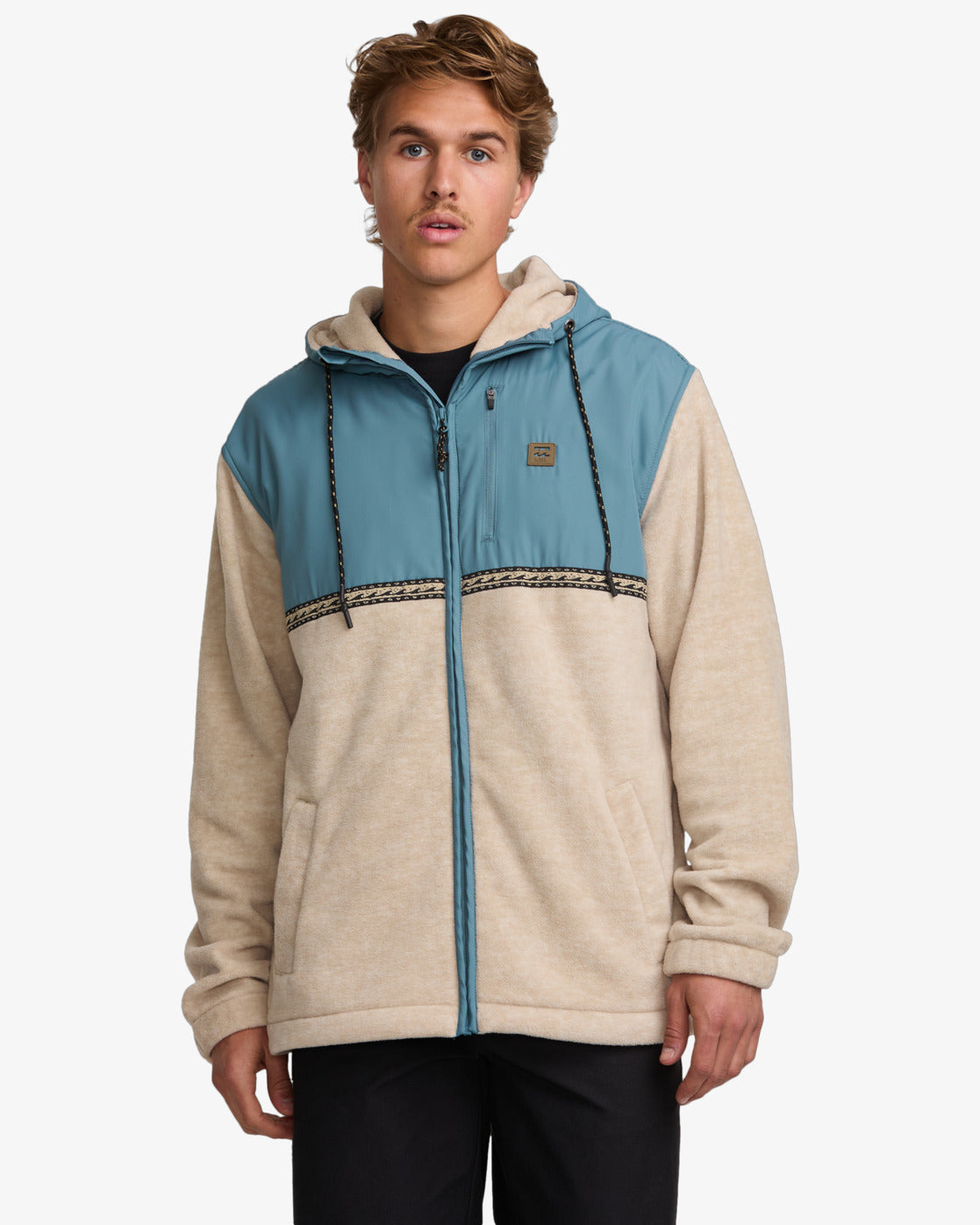 Billabong Mens Boundary Lite Zip Fleece Hoodie - Bleached Sand - ManGo Surfing