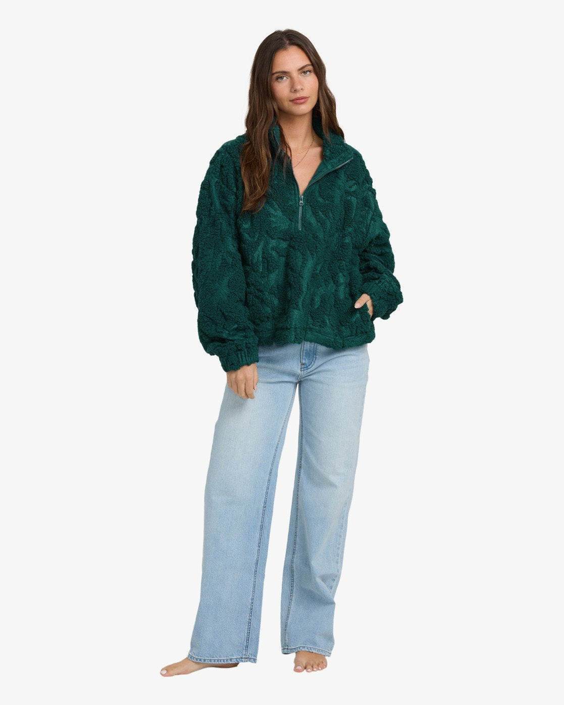 Billabong Womens All The Time Sherpa Half Zip Fleece - Spruce Green