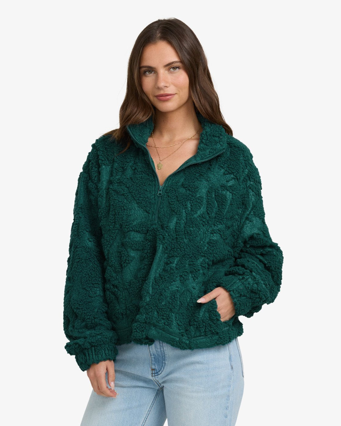 Billabong Womens All The Time Sherpa Half Zip Fleece - Spruce Green