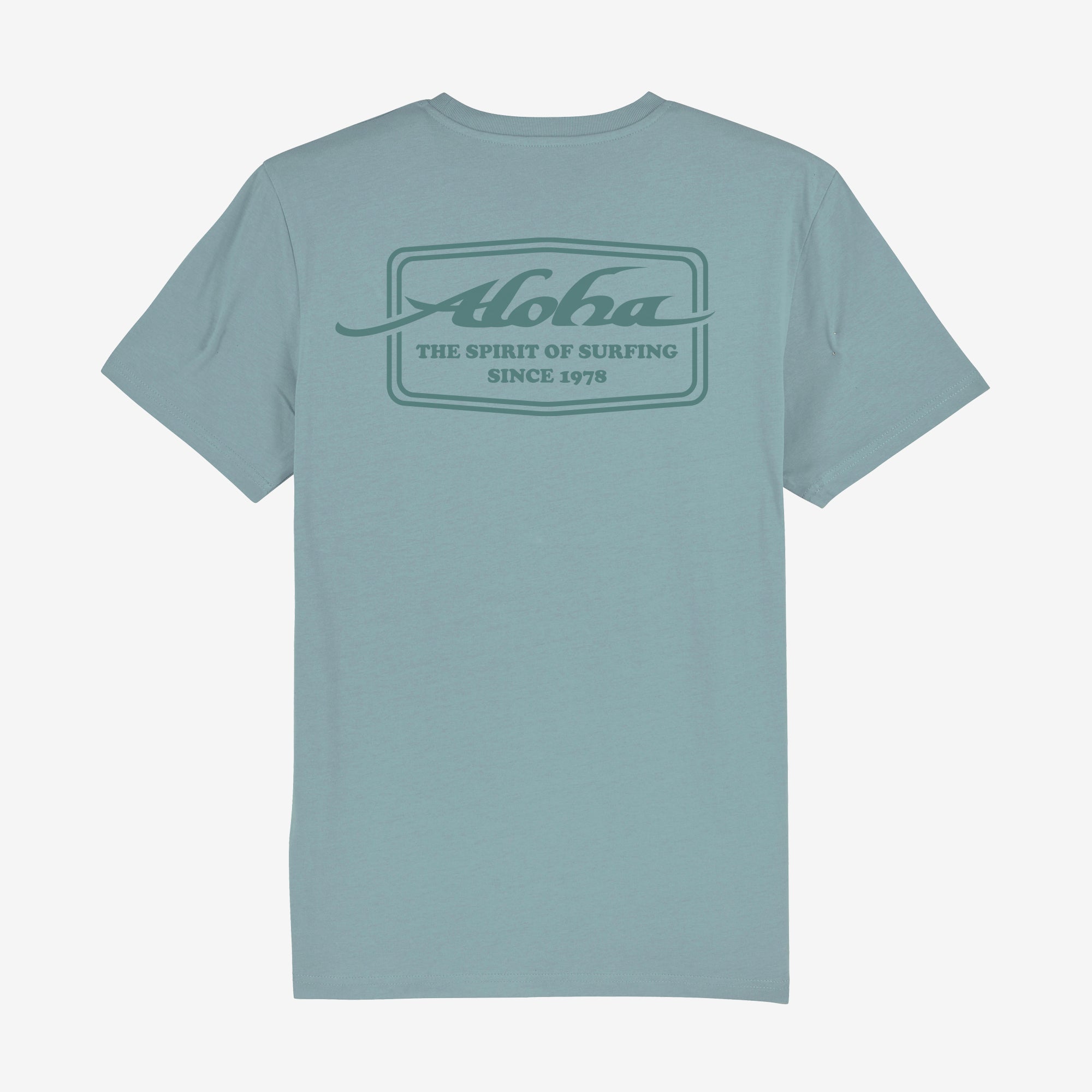 Aloha Shapers Badge T-Shirt – Unisex Short Sleeve Tee - Slate Blue - ManGo Surfing