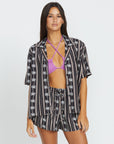 Volcom Womens Sun Stunner Short Sleeve Shirt - Black Combo - ManGo Surfing