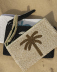 Pineapple Island Medium Palm Tree Beaded Pouch - Beige