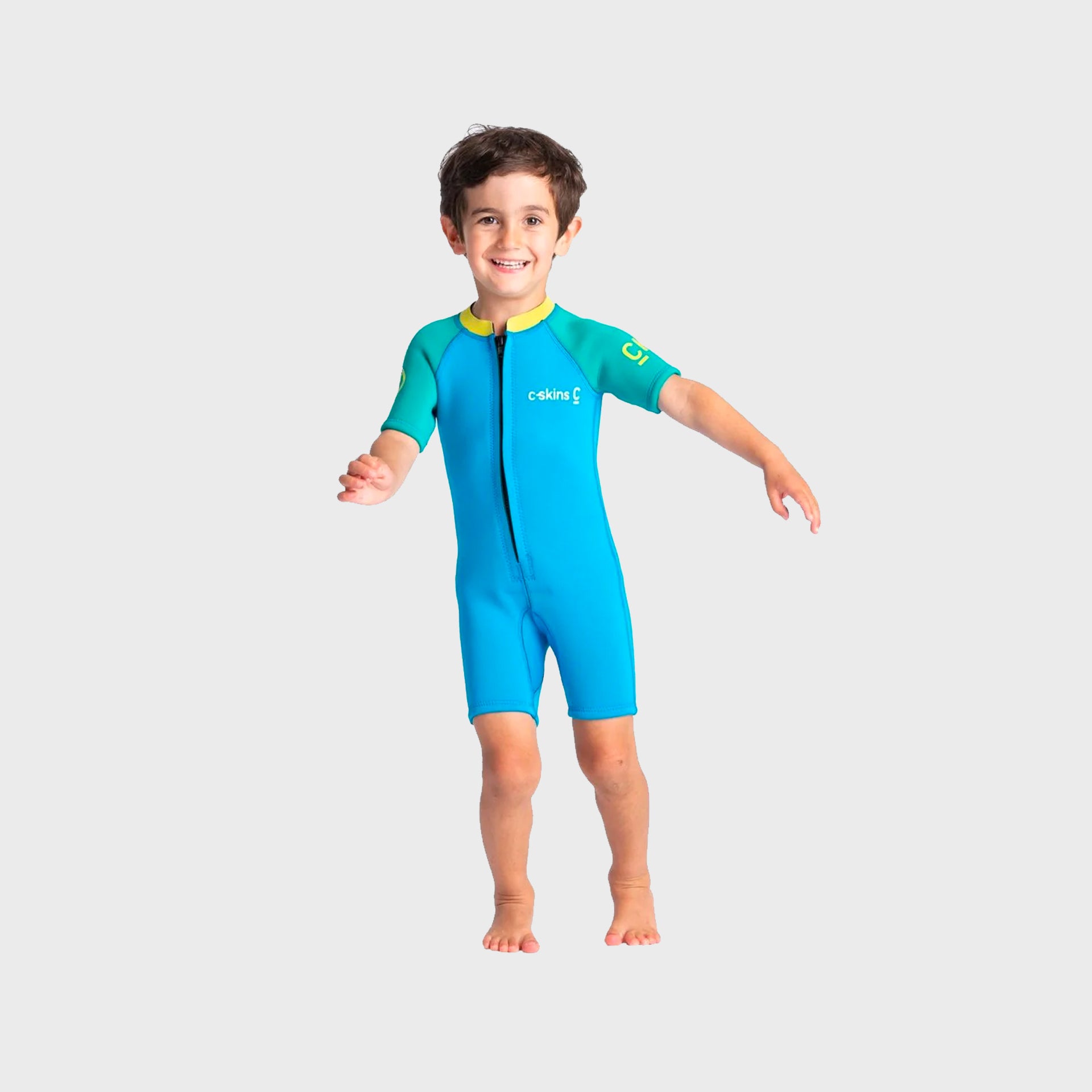 C-Skins C-KID Baby Shorti Wetsuit - Cyan/Green/Aurora Yellow - ManGo Surfing