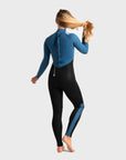 C-Skins Surflite 3/2 Womens Back Zip Steamer Wetsuit - Black Cascade/Blue/White - ManGo Surfing
