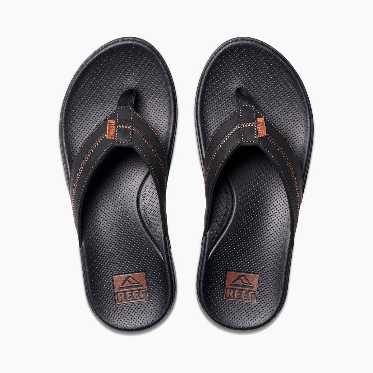 Reef Mens Cushion Phantom 2.0 Leather Flip Flops - Black/Coffee - ManGo Surfing