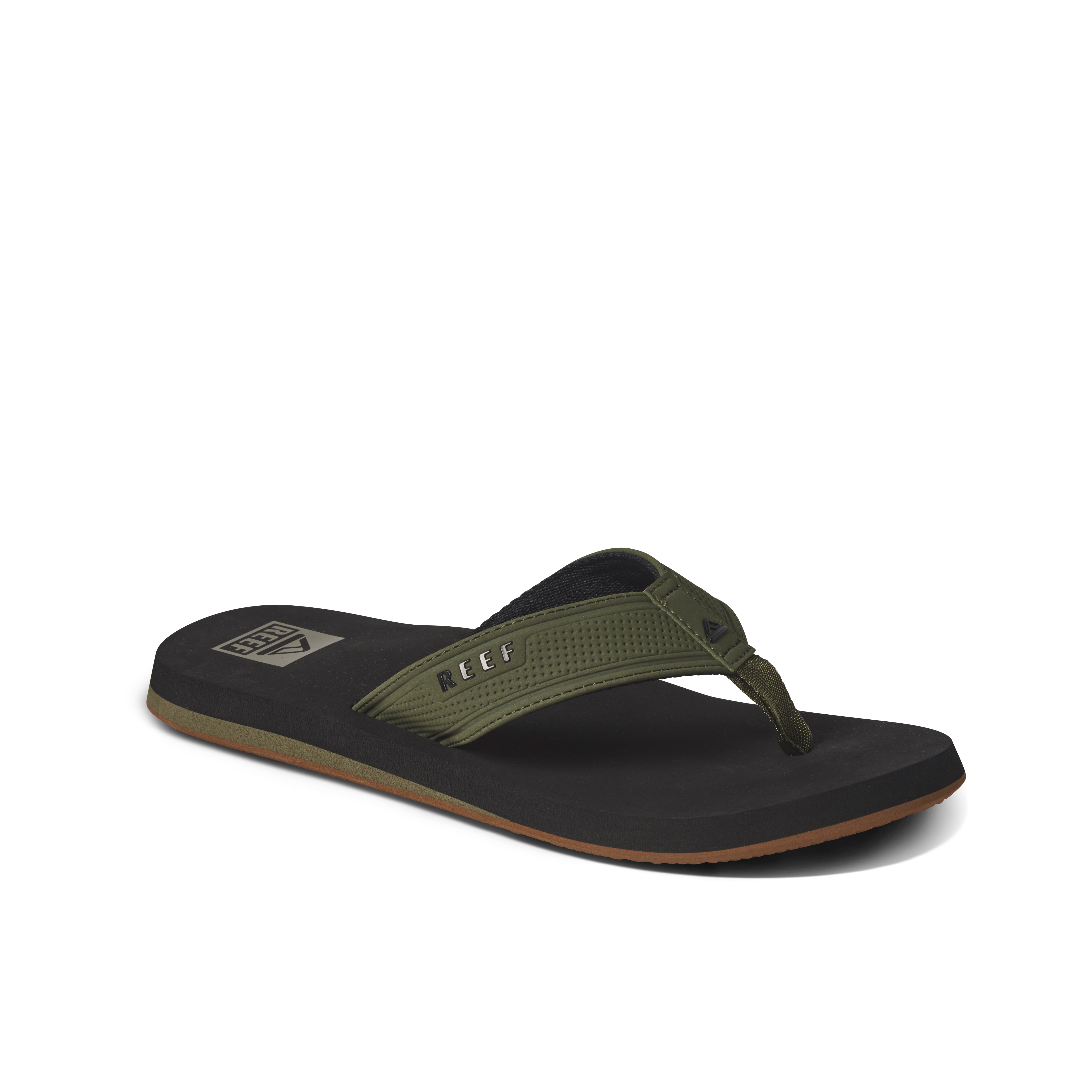 Reef Mens The Layback Flip Flops - Black/Olive - ManGo Surfing
