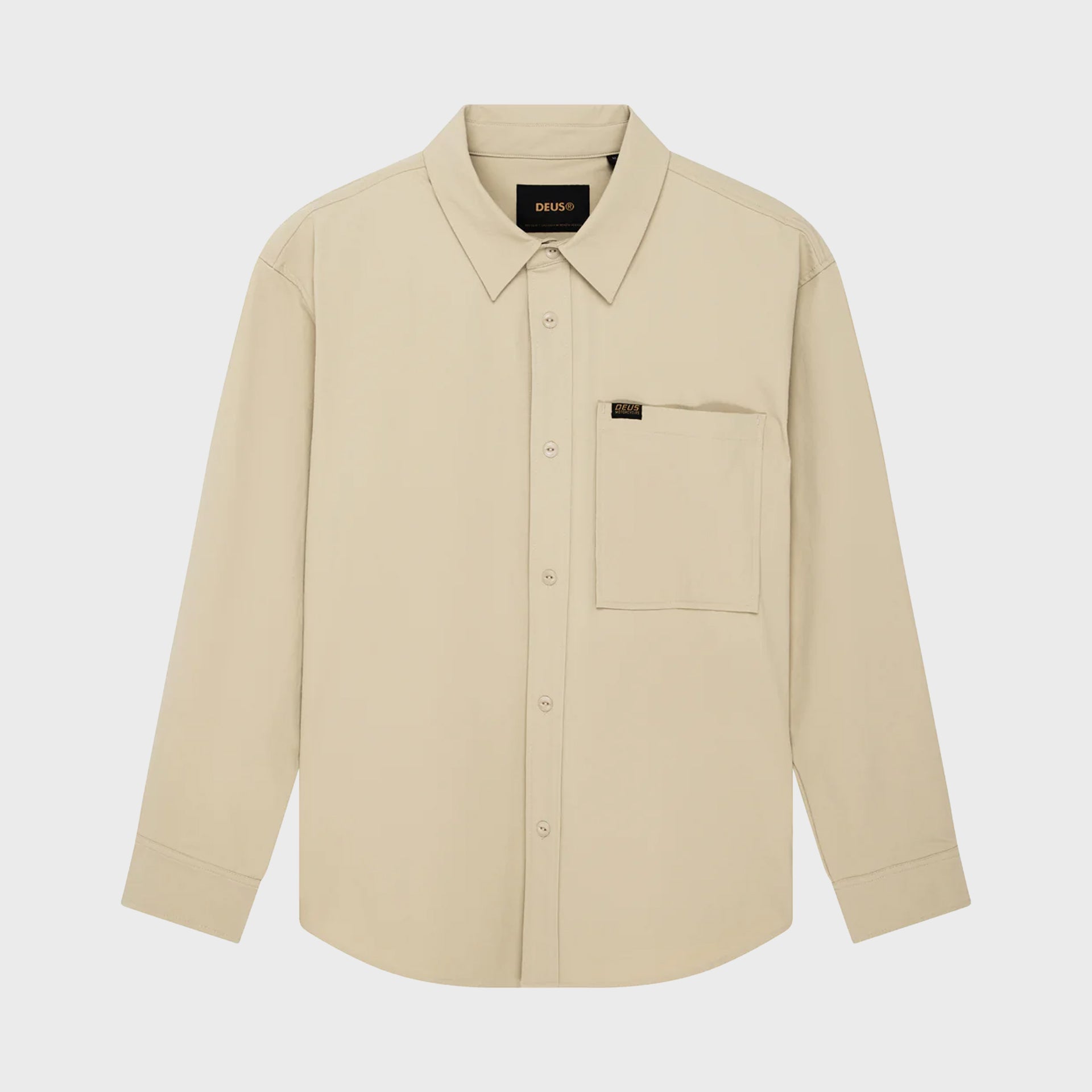 Deus Mens Frizell Travel Long Sleeve Shirt - Safari - ManGo Surfing