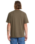 Person wearing a green t-shirt on a white background
