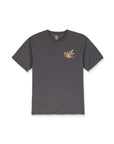 Gray t-shirt with a logo on the chest against a white background
