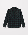 Green and black plaid shirt on a white background