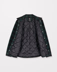 Green and black checkered jacket with quilted lining on a white background