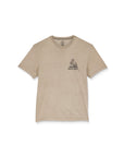 Beige t-shirt with a logo on a white background