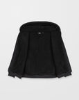 Black hooded garment on a light gray background
