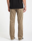 Person wearing brown pants and a black shirt on a white background