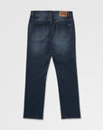 Back view of dark blue jeans on a white background