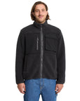 Man wearing a black fleece jacket on a white background
