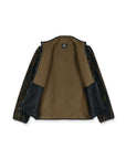 Brown jacket with black sleeves on a white background