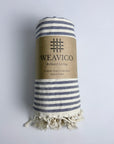 Weavico - Stripe Turkish Beach Towel - 100% Cotton - Navy