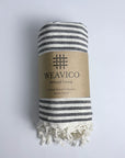 Weavico - Stripe Turkish Beach Towel - 100% Cotton - Black