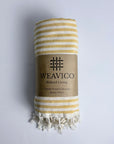 Weavico - Stripe Turkish Beach Towel - 100% Cotton - Mustard