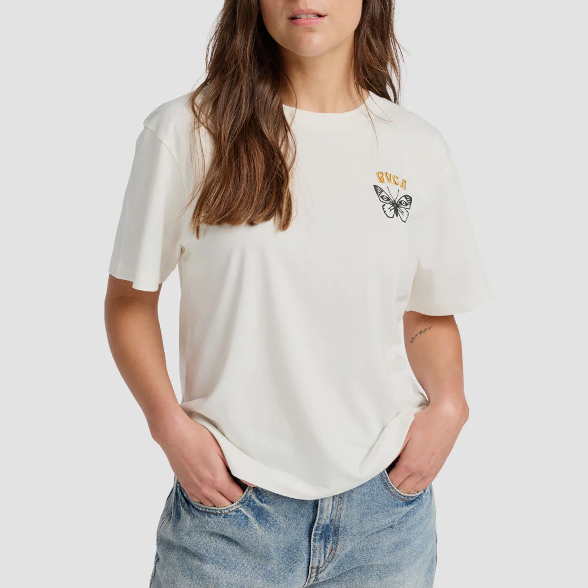 RVCA Womens Butterfly Poster T-Shirt - Antique White