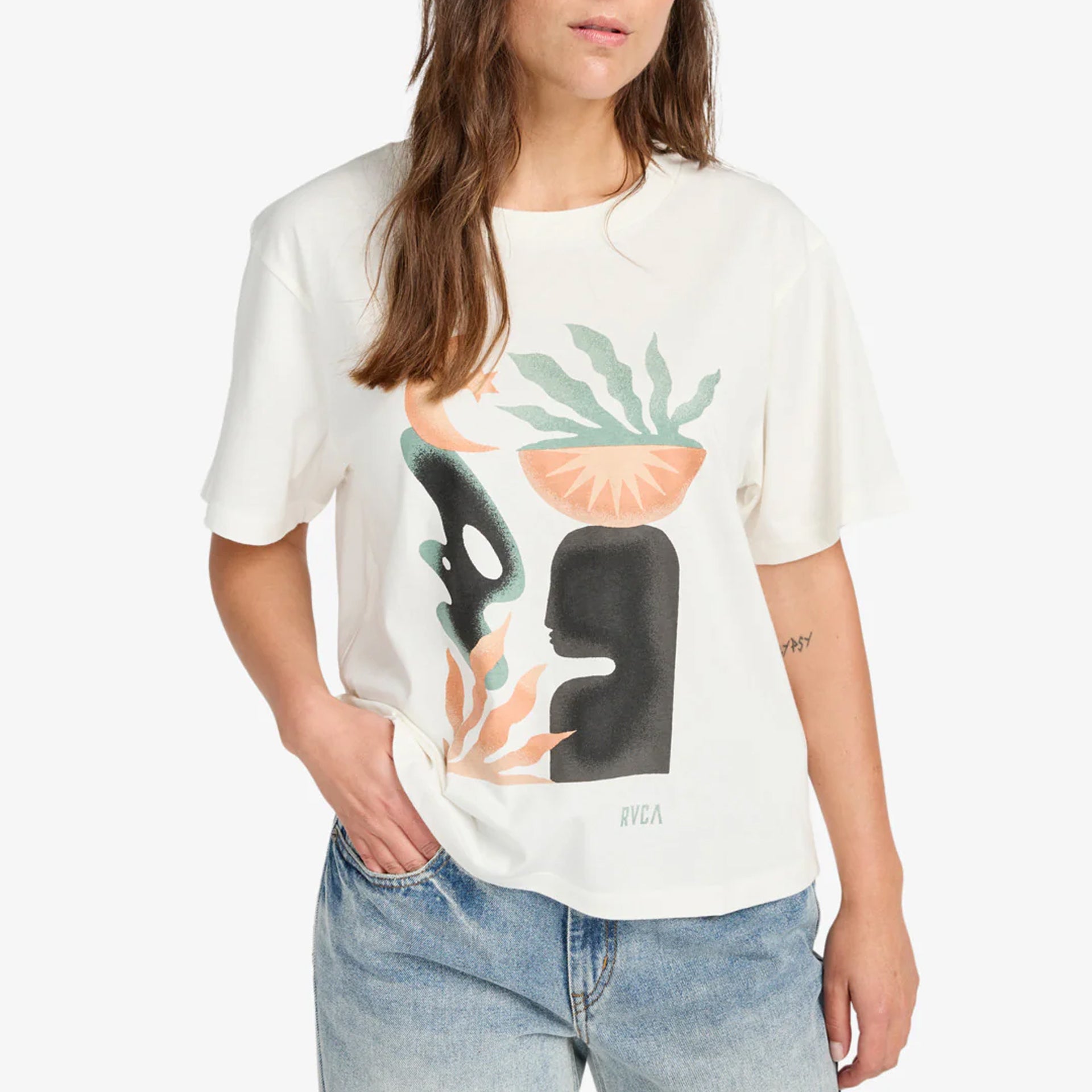 RVCA Womens Collage T-Shirt - Antique White
