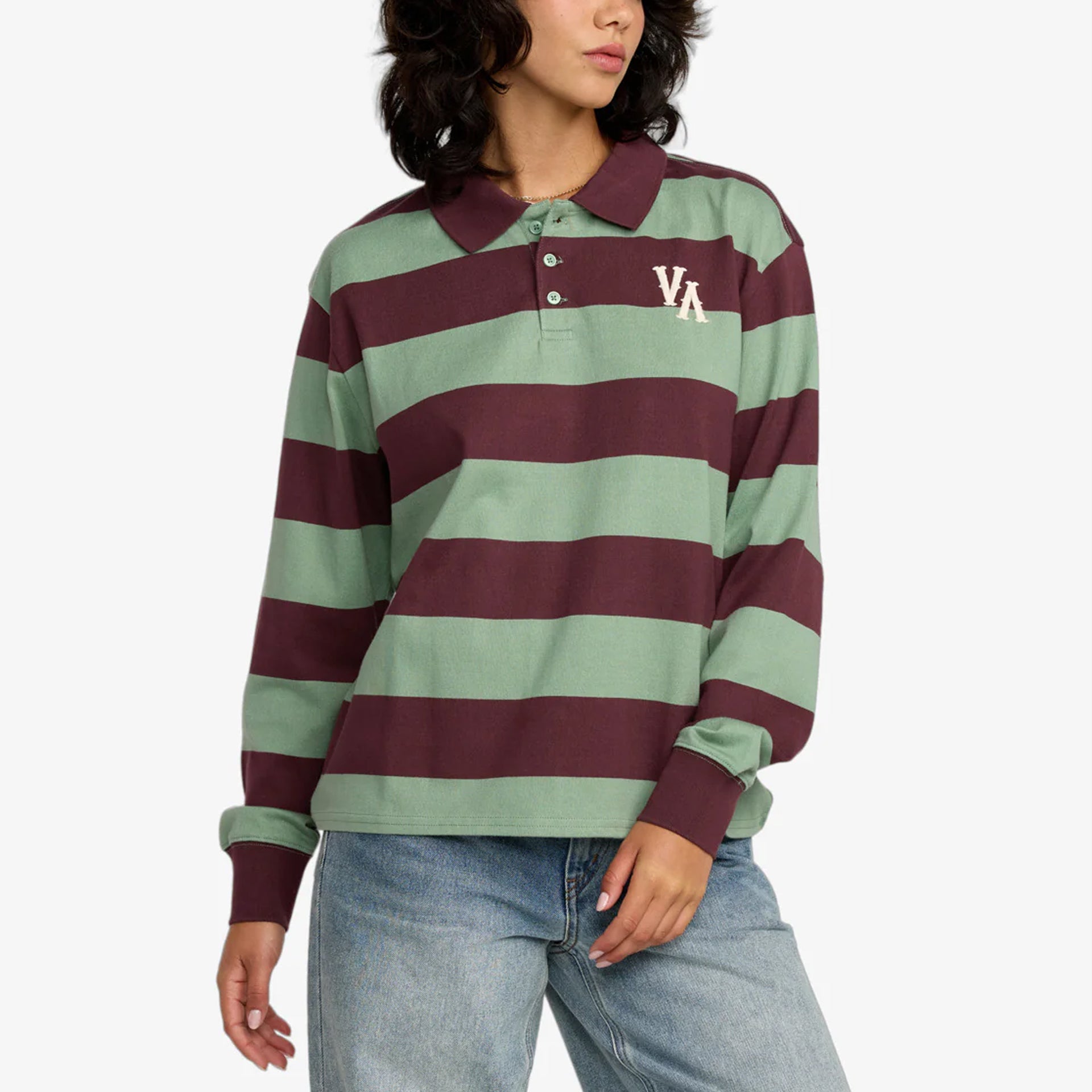 RVCA Womens Rugby Long Sleeve Rugby Shirt - Sea Green