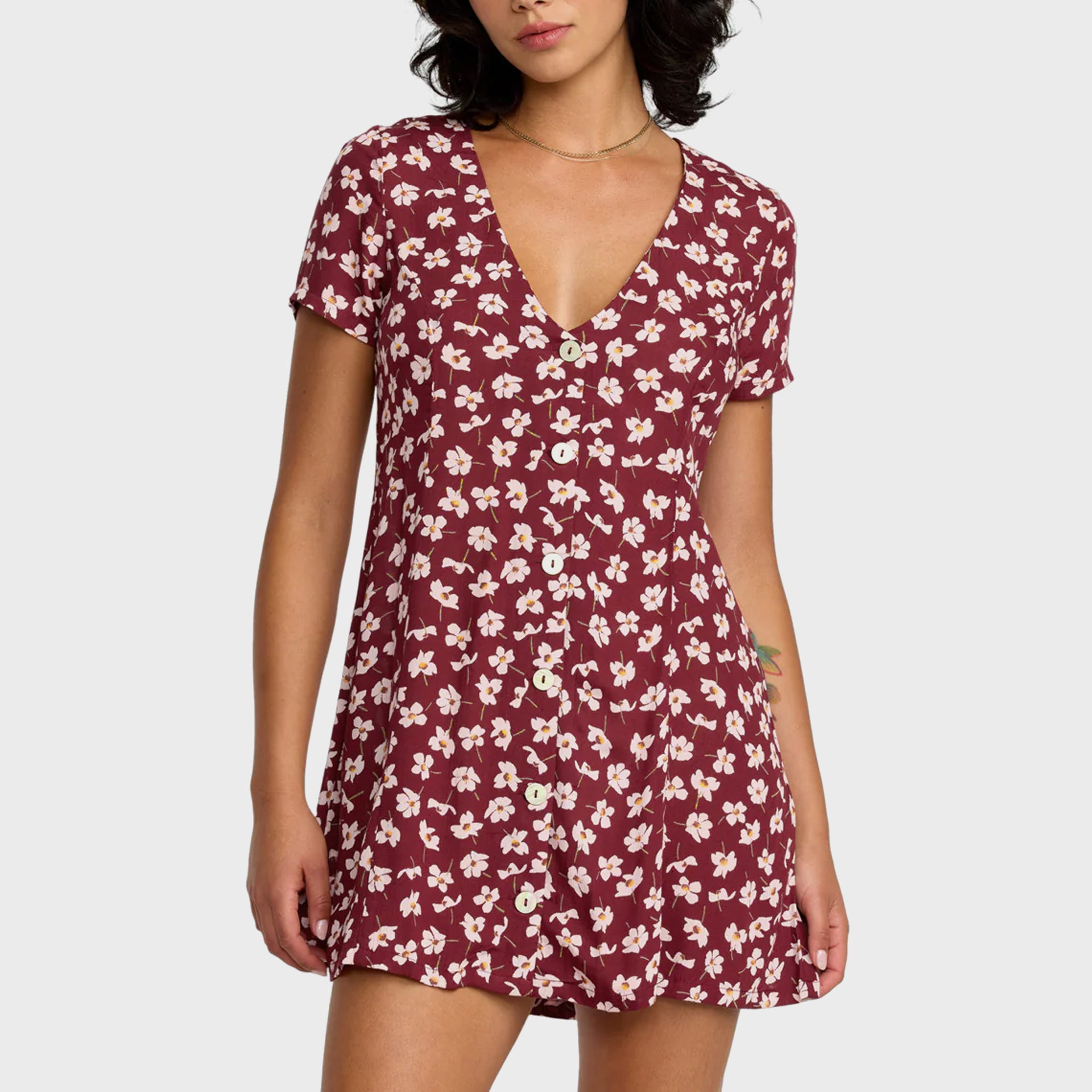 RVCA Womens Understated Buttoned Dress - Cranberry
