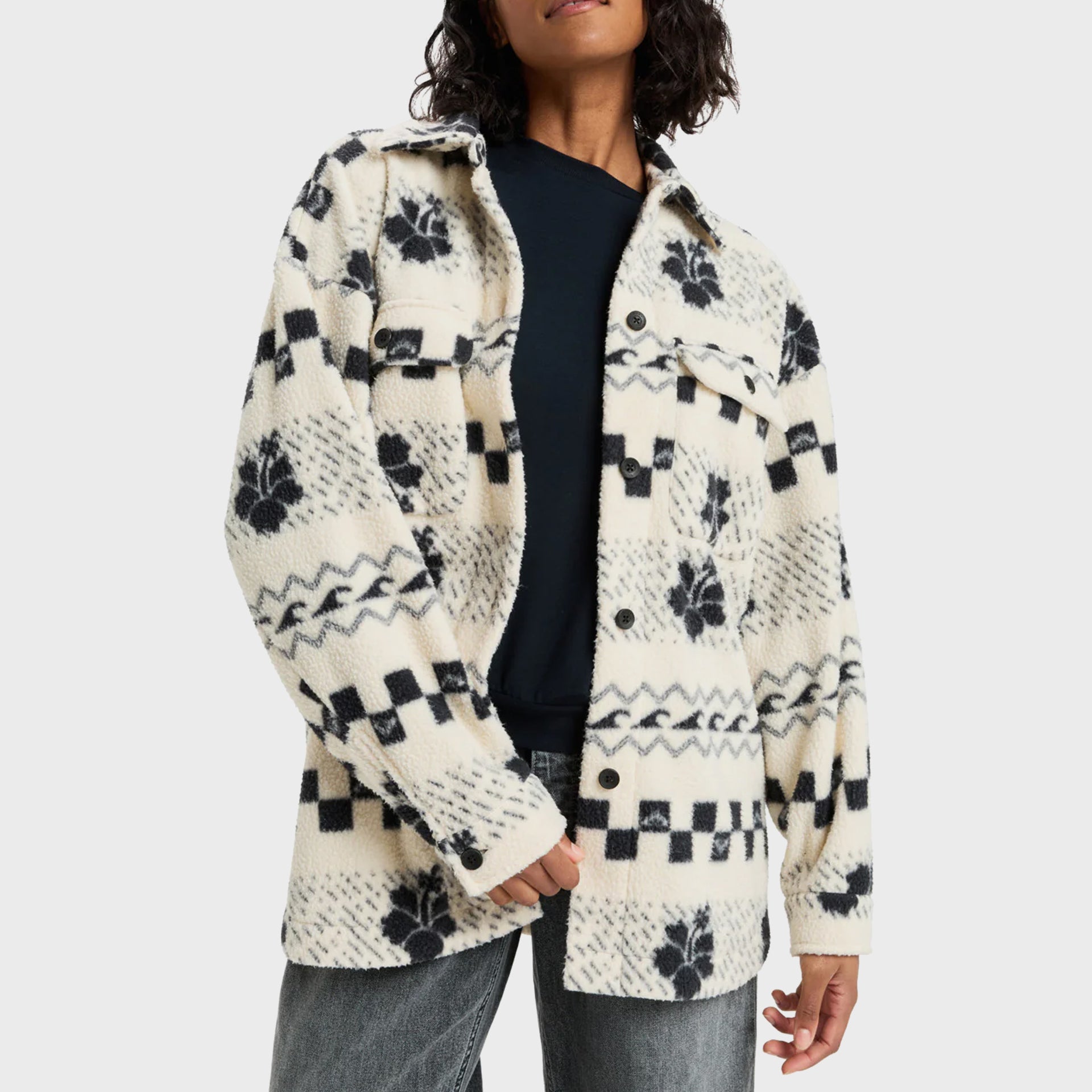 Roxy Womens Morning Crush Fleece Shacket - Parchment