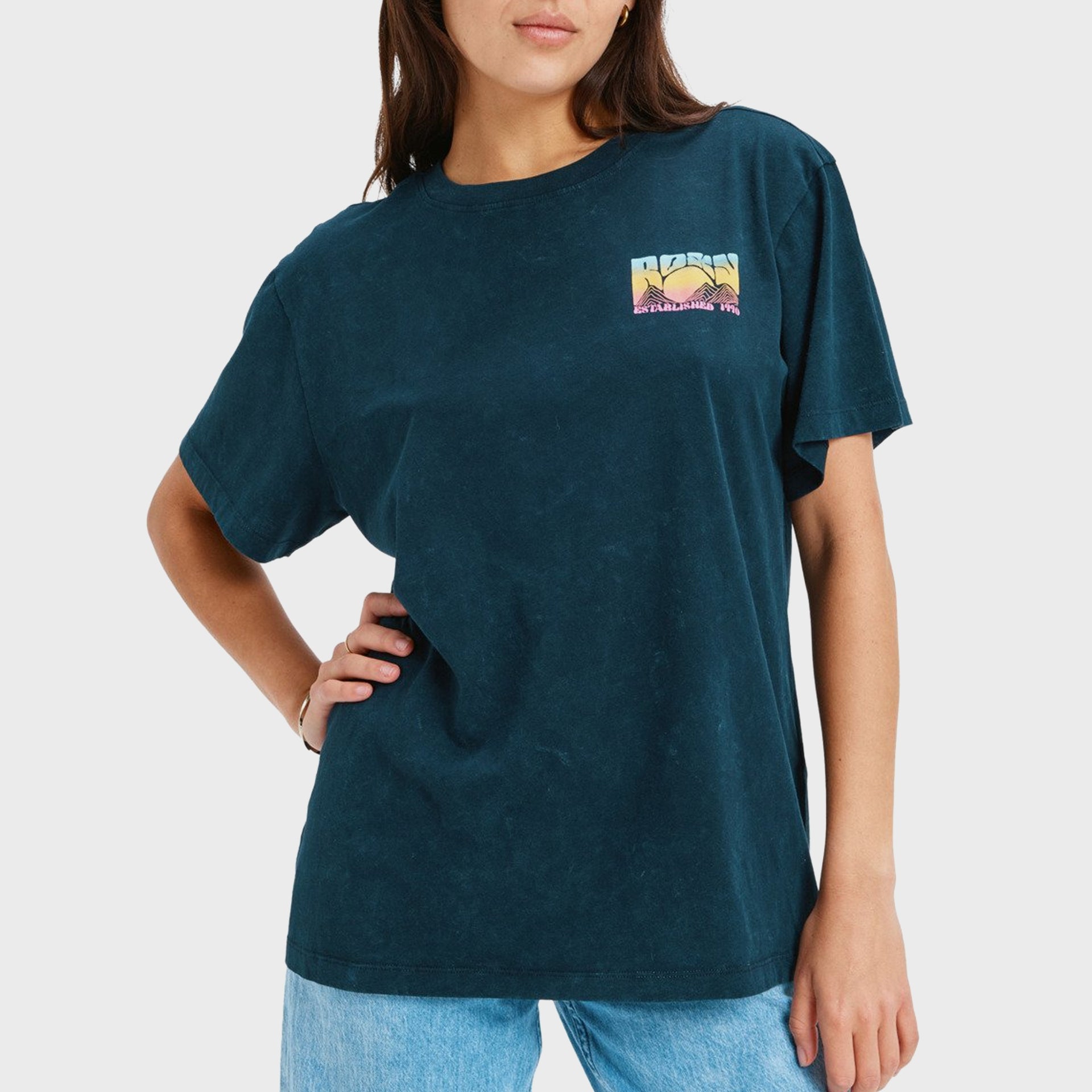 Roxy Womens Sunny Oversize Optic Wash T-Shirt - Anthracite