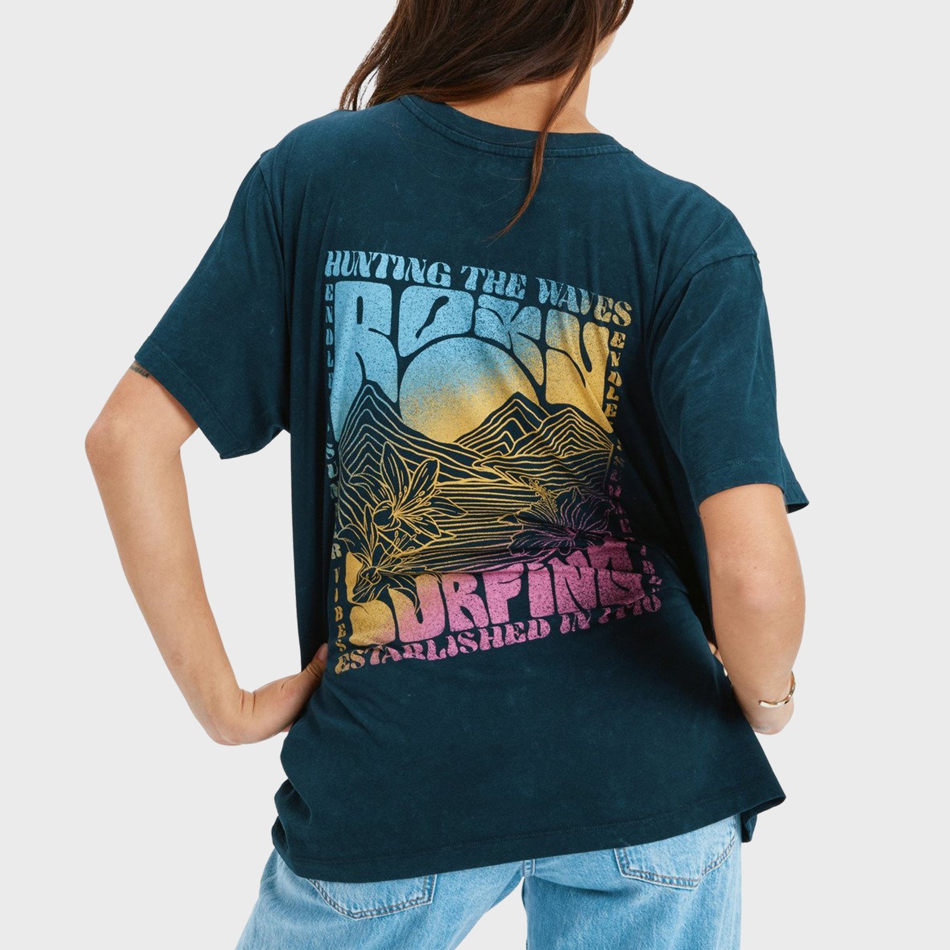 Roxy Womens Sunny Oversize Optic Wash T-Shirt - Anthracite
