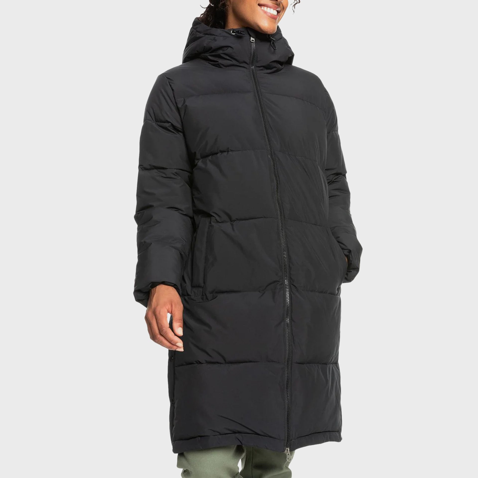 Roxy Womens Test Of Time Long Hooded Puffa Jacket - Anthracite