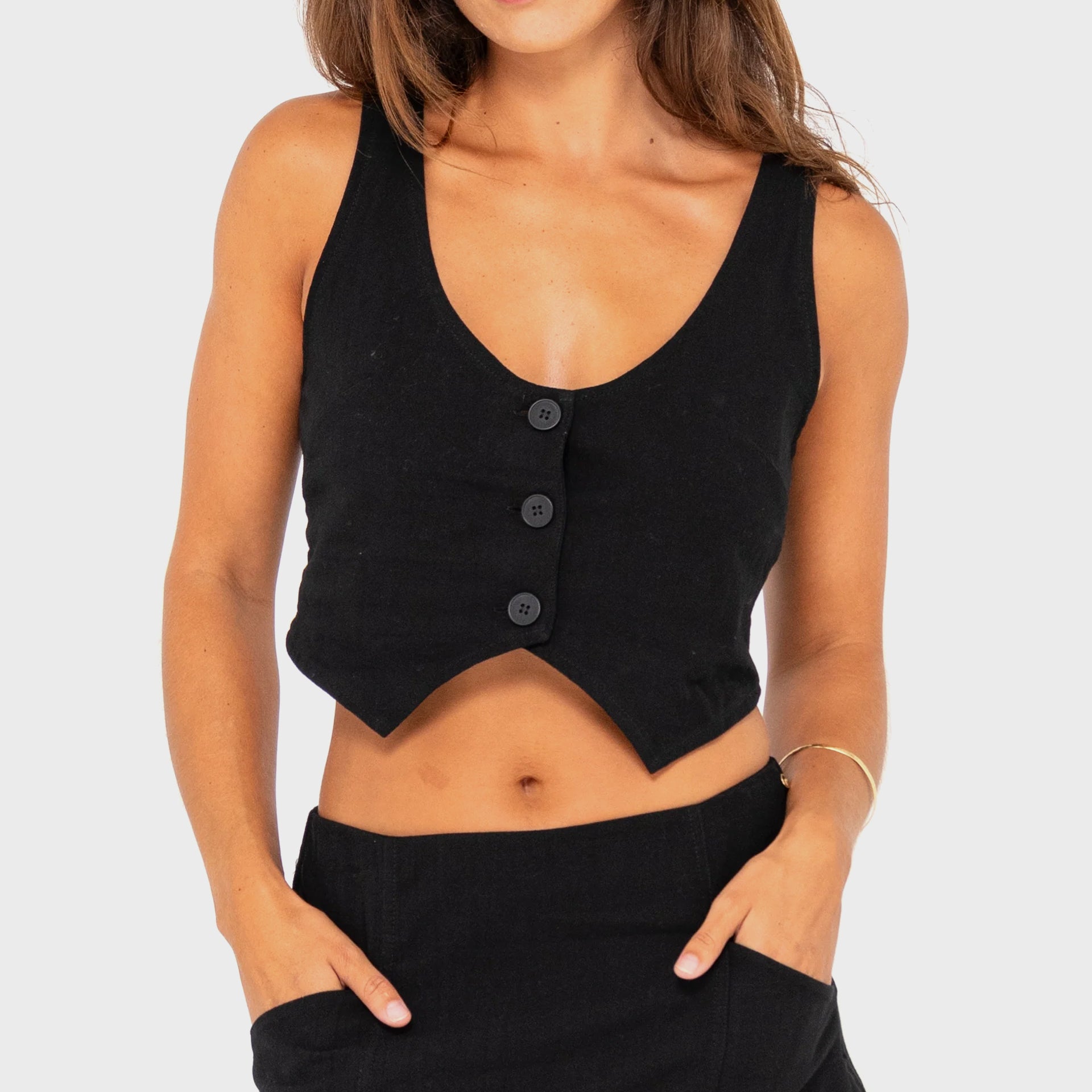 Rusty Womens Sicily Cropped Vest - Black - ManGo Surfing