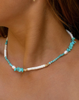 Pineapple Island Love is Here Natural Stone, Pearl and Shell Necklace - Turquoise/White