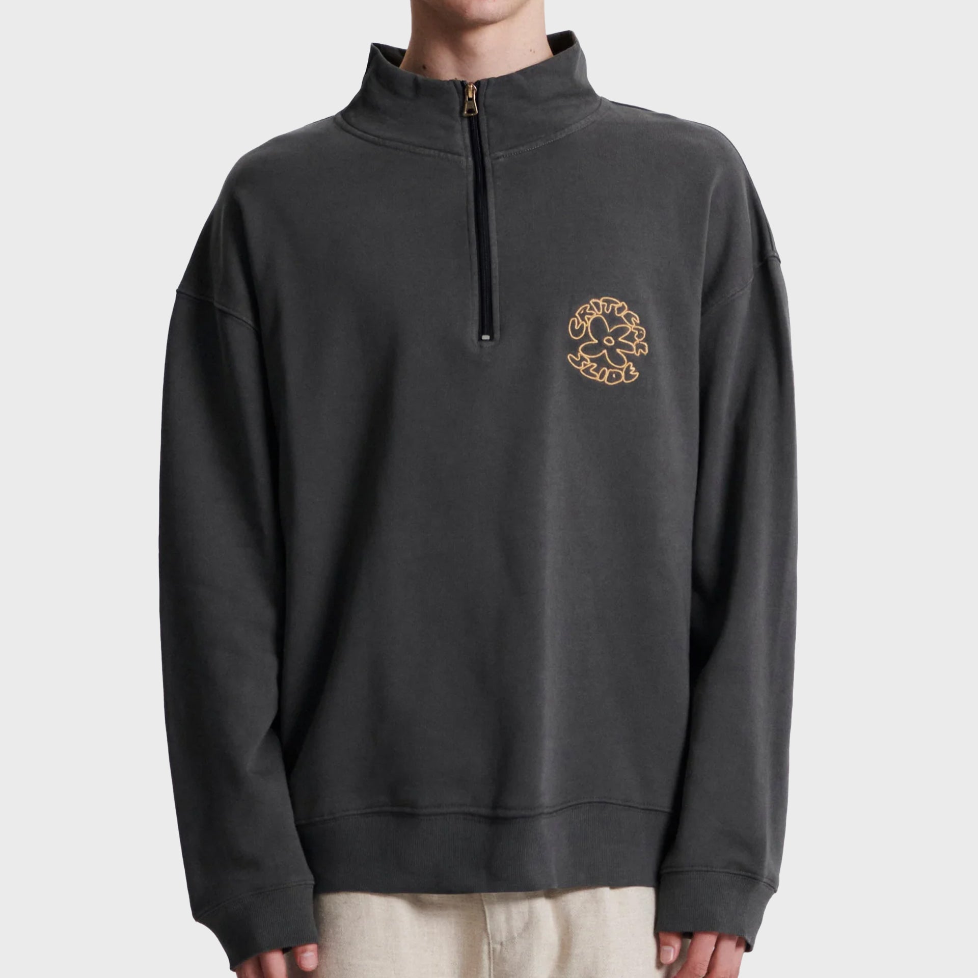 The Critical Slide Society Mens Bloom 1/4 Zip Fleece - Asphalt - ManGo Surfing