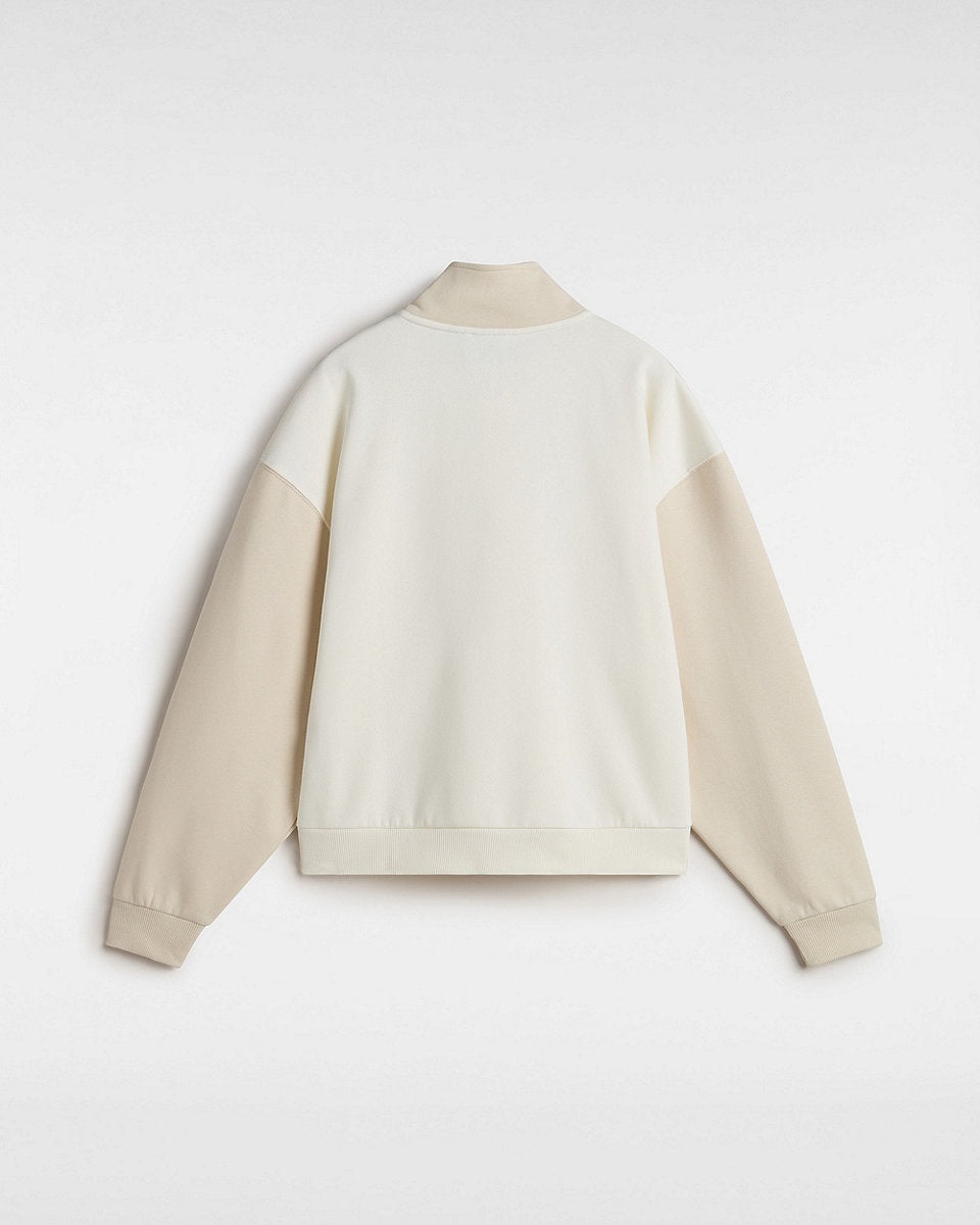 Vans Womens Colorblock Half Zip Mock Neck Sweatshirt - Marshmallow/Oatmeal - ManGo Surfing