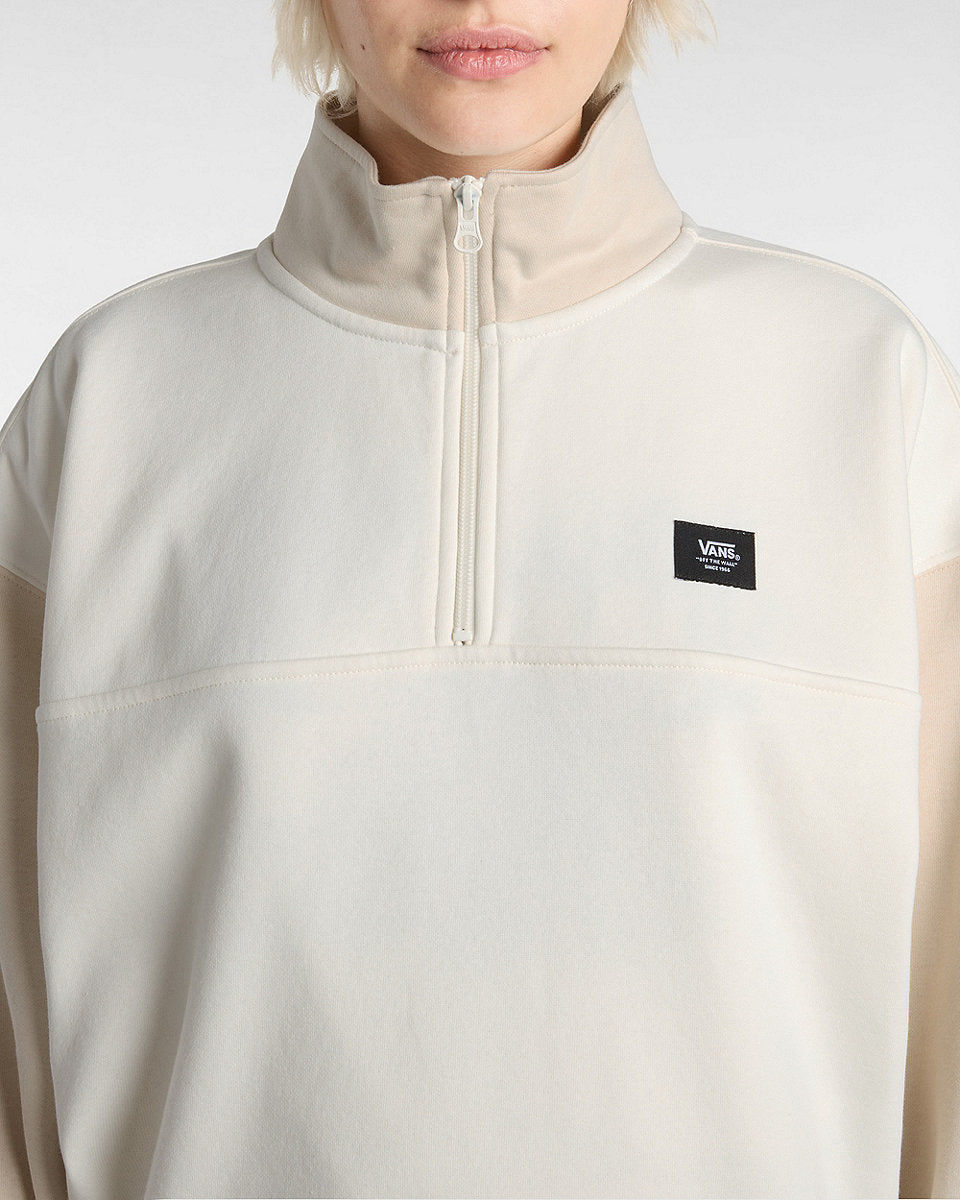 Vans Womens Colorblock Half Zip Mock Neck Sweatshirt - Marshmallow/Oatmeal - ManGo Surfing