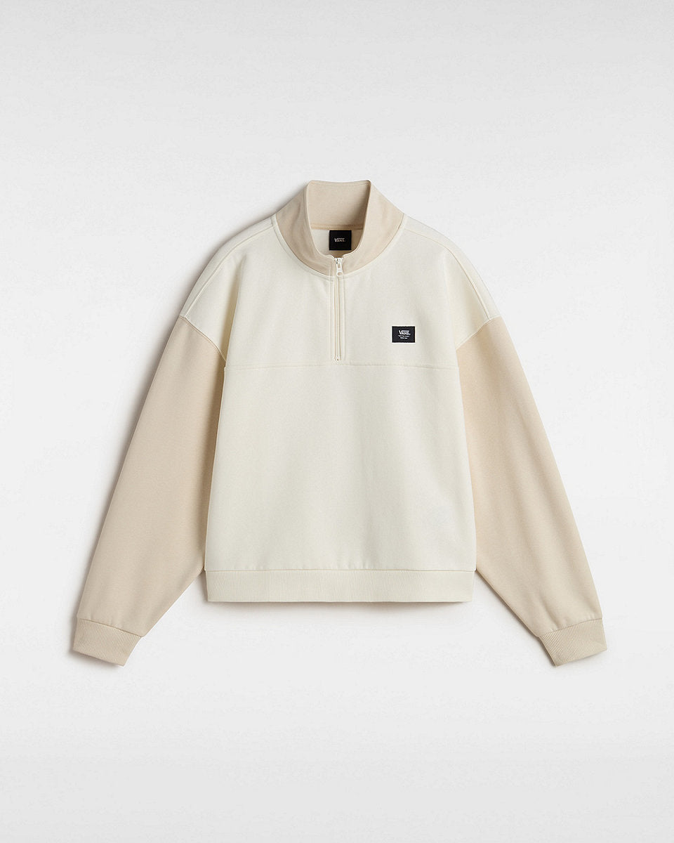 Vans Womens Colorblock Half Zip Mock Neck Sweatshirt - Marshmallow/Oatmeal - ManGo Surfing