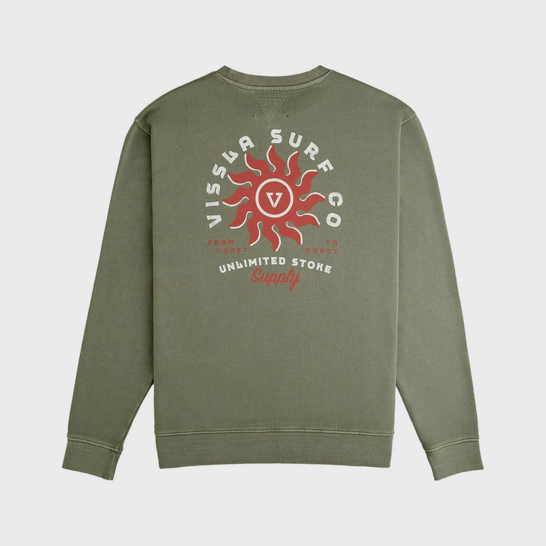 Vissla Mens Spins Crew Fleece Sweatshirt - Vintage Green - ManGo Surfing