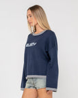 Rusty Womens Rider Relaxed Crew Neck Knit - Navy