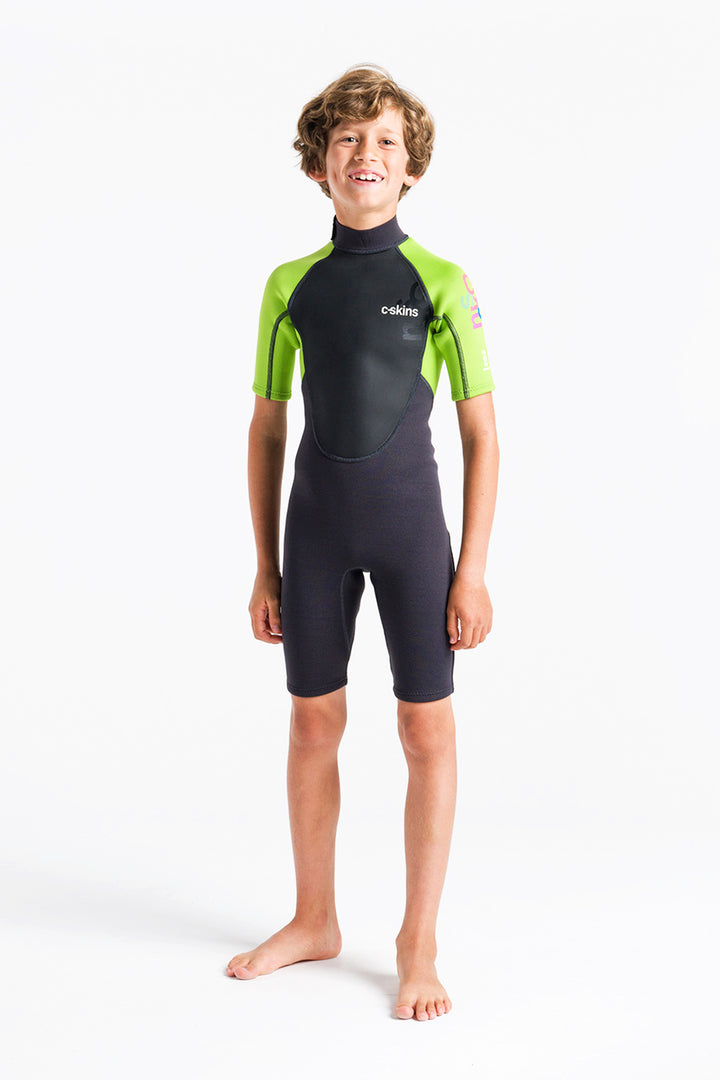 C-Skins Element 3/2 Junior Shortie Wetsuit - Anthracite/Lime Multi - ManGo Surfing
