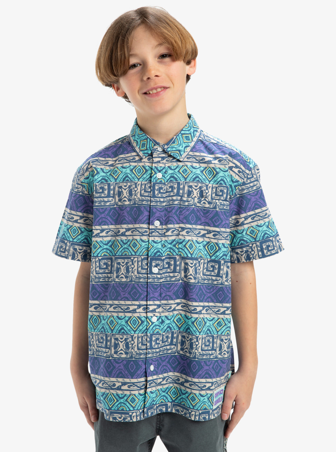 Quiksilver Boys Global Heat Short Sleeve Shirt (8-16 Yrs) - Aqua Sky - ManGo Surfing
