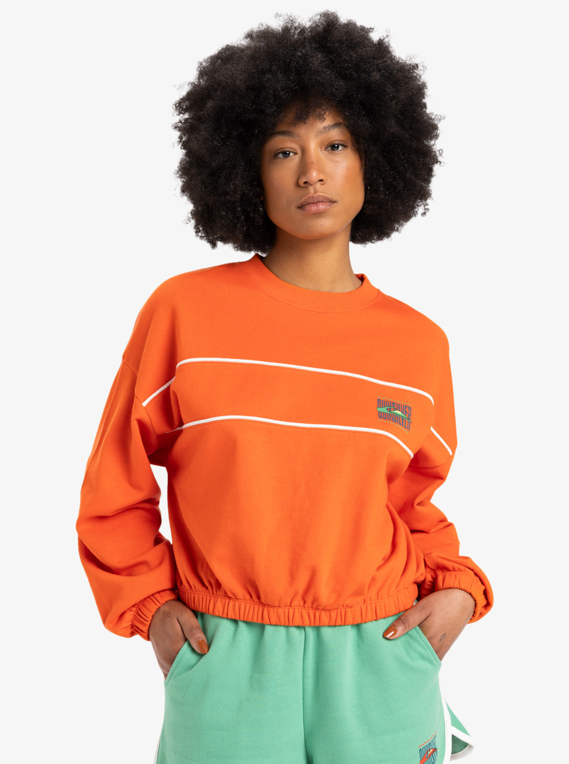 Quiksilver Womens Crop Over Crew Neck Sweatshirt - Tigerlily - ManGo Surfing