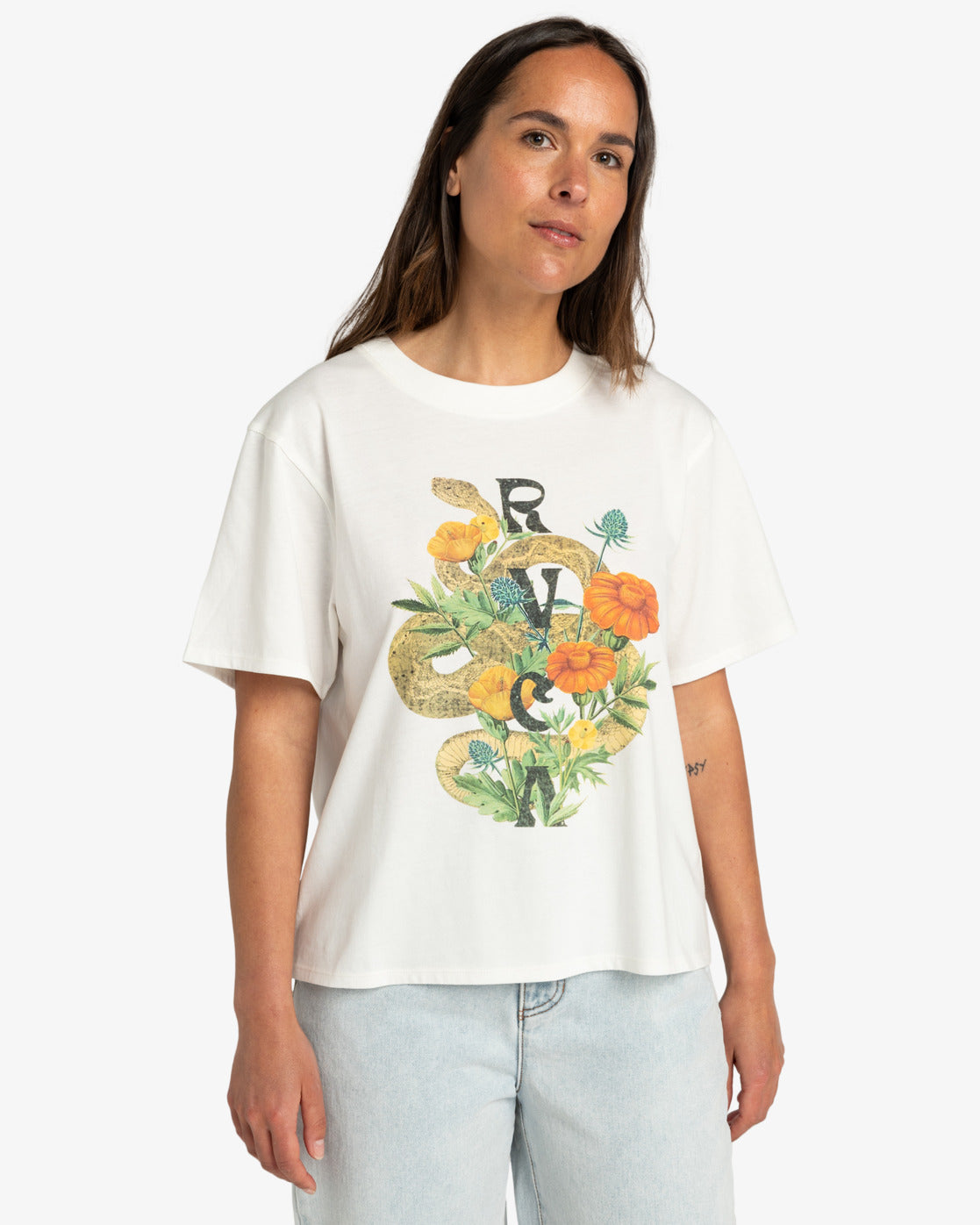 RVCA Womens Wildflower Snake T-Shirt - Salt - ManGo Surfing