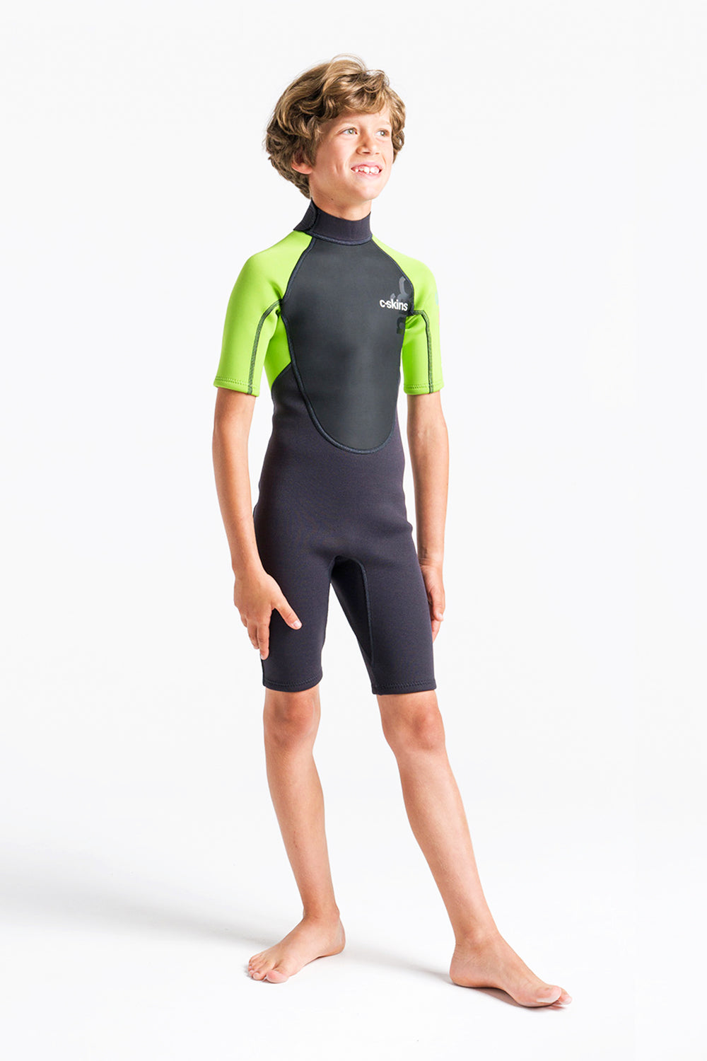 C-Skins Element 3/2 Junior Shortie Wetsuit - Anthracite/Lime Multi - ManGo Surfing