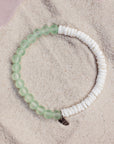 Puka Shell and Frosted Bead Stretch Bracelet / Mint Green - ManGo Surfing