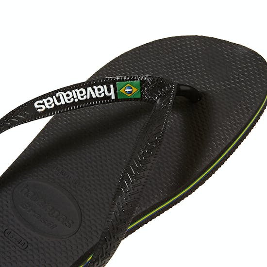 Havaianas Brasil Logo - Womens/Girls Flip Flops - Black/Black - ManGo Surfing