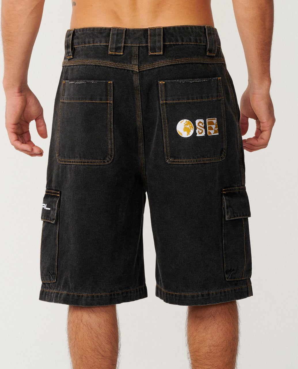 Rip Curl Mens Search Series Denim 23"Cargo Walkshorts - Washed Black