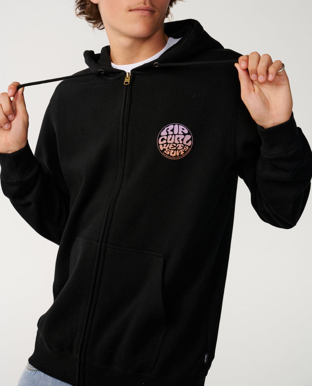 Rip Curl Mens Wettie Passage Icon Zip Thru Fleece Hoodie - Black